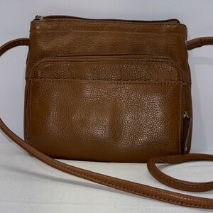 3 /$30 Tignanello Brown Pebble Leather Crossbody Handbag Purse.